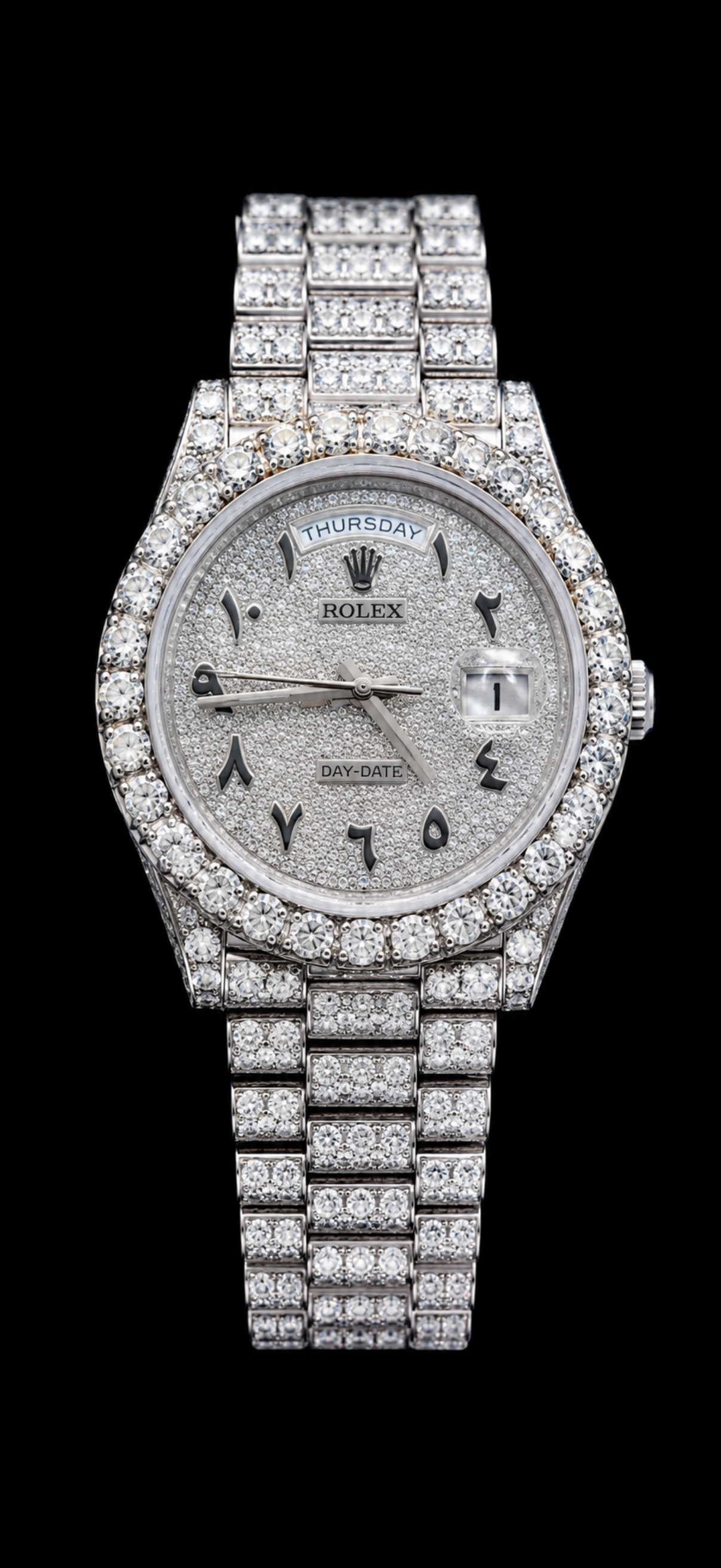 Iced Out Rolex DayDate Arabic Dial