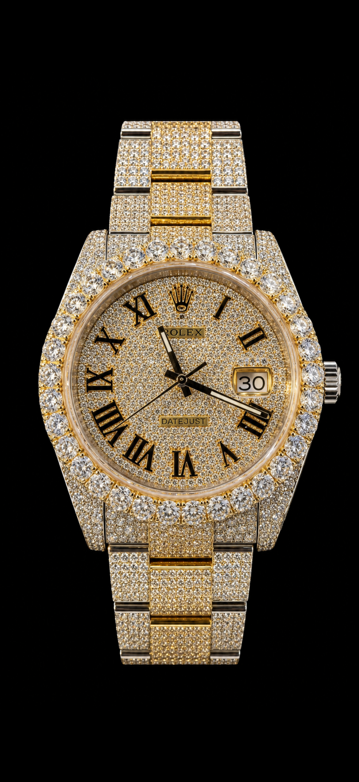 Iced Out Rolex Datejust Gold Oyster Bracelet